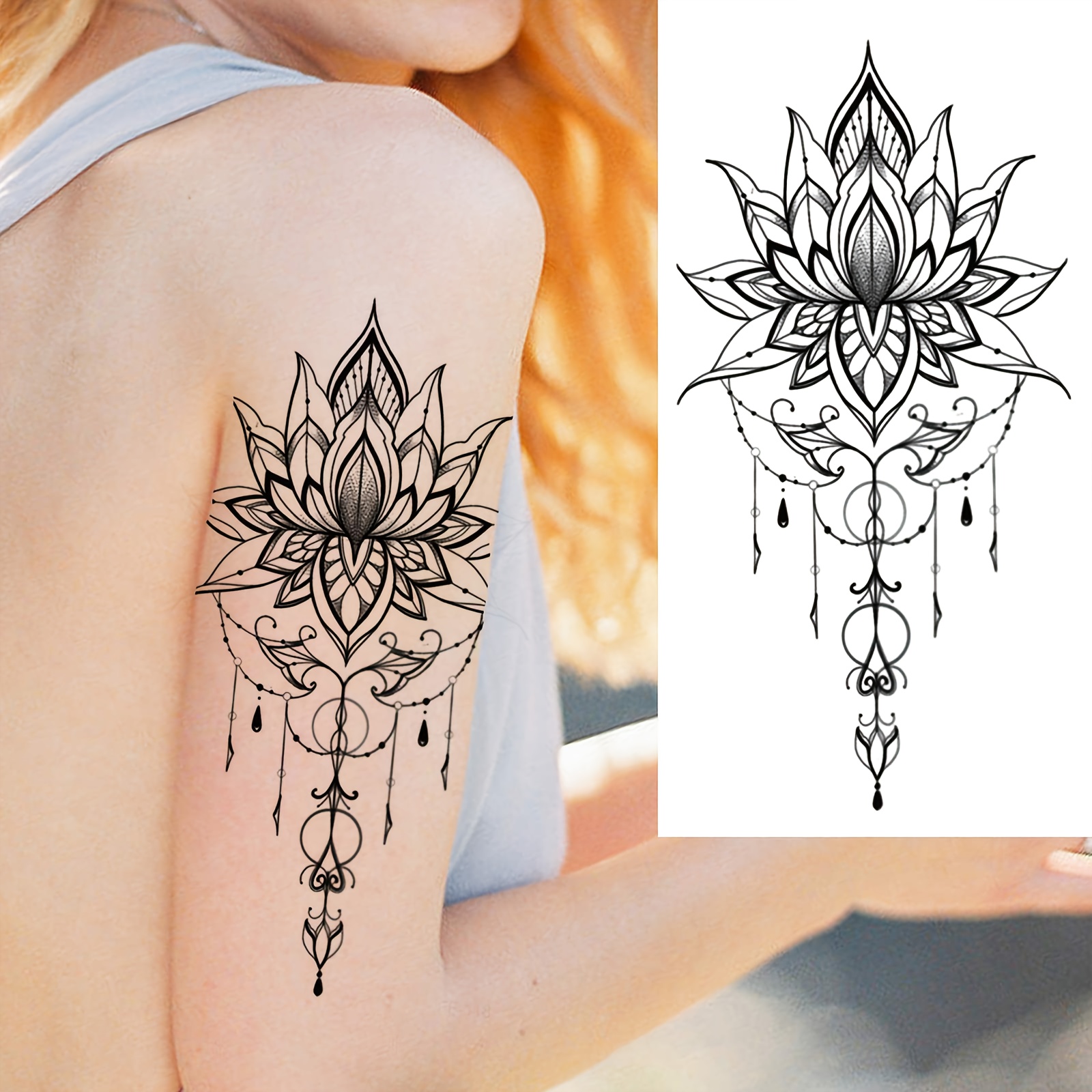 1 sheet waterproof lotus flower temporary - Temu Canada, image size:1600x1600