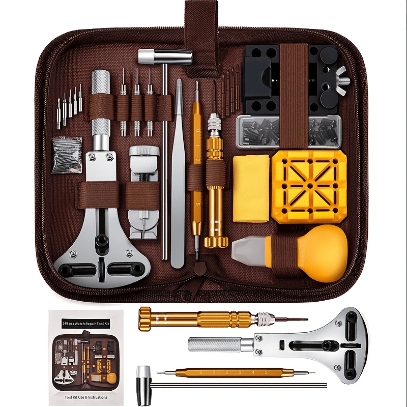TEMU Kit d'outils de réparation de montres, 149 pièces, ensemble complet de réparation de montres avec ouvre-boîtier, extracteur de maillons, 108