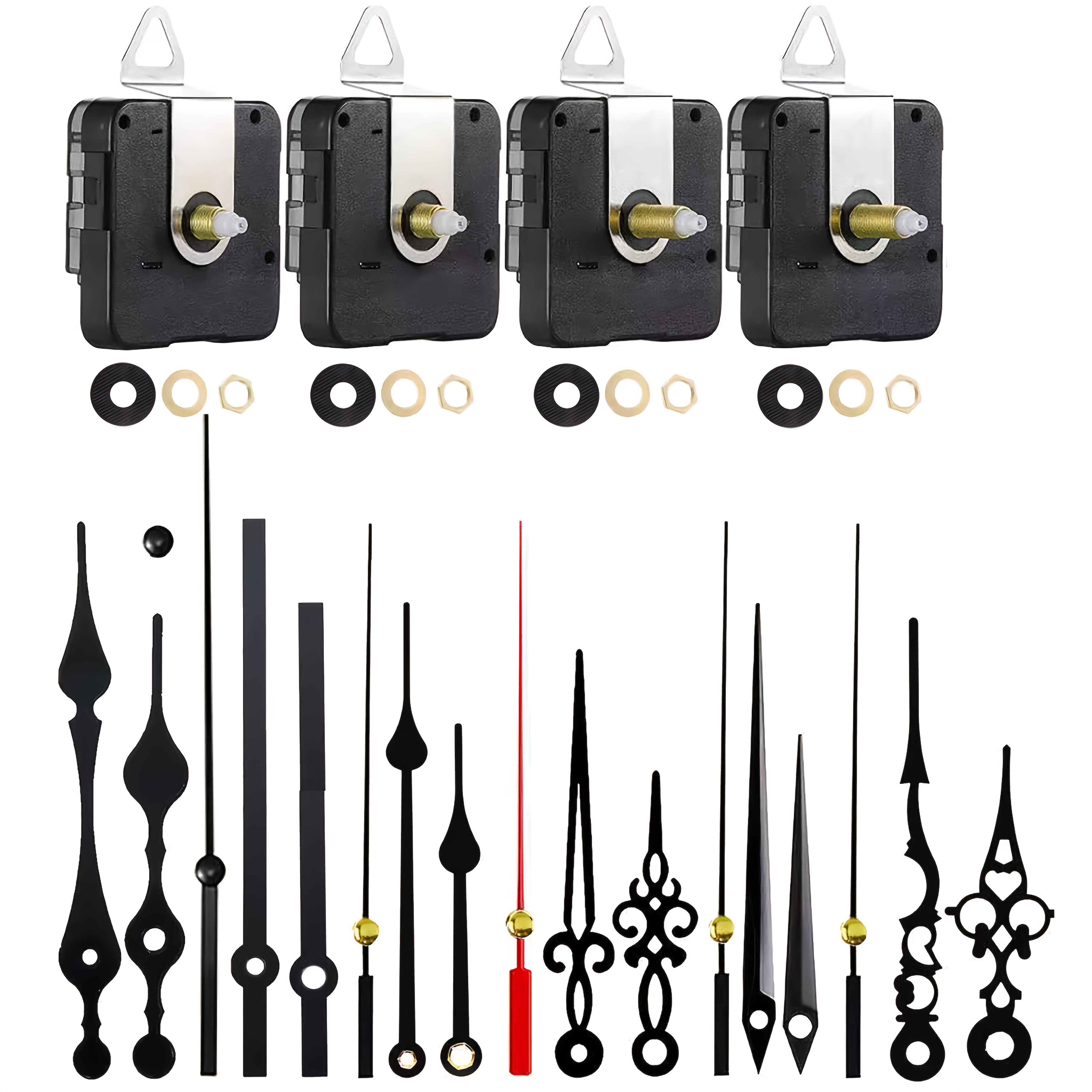 TEMU 4 Sets Silent Quartz Clock Movement Kit Spindle Length: 2pcs 18mm, 1pc 28mm, 1pc 31mm, Including 6 Pairs Of Clock Hands, With 4 Sets Of Nuts,