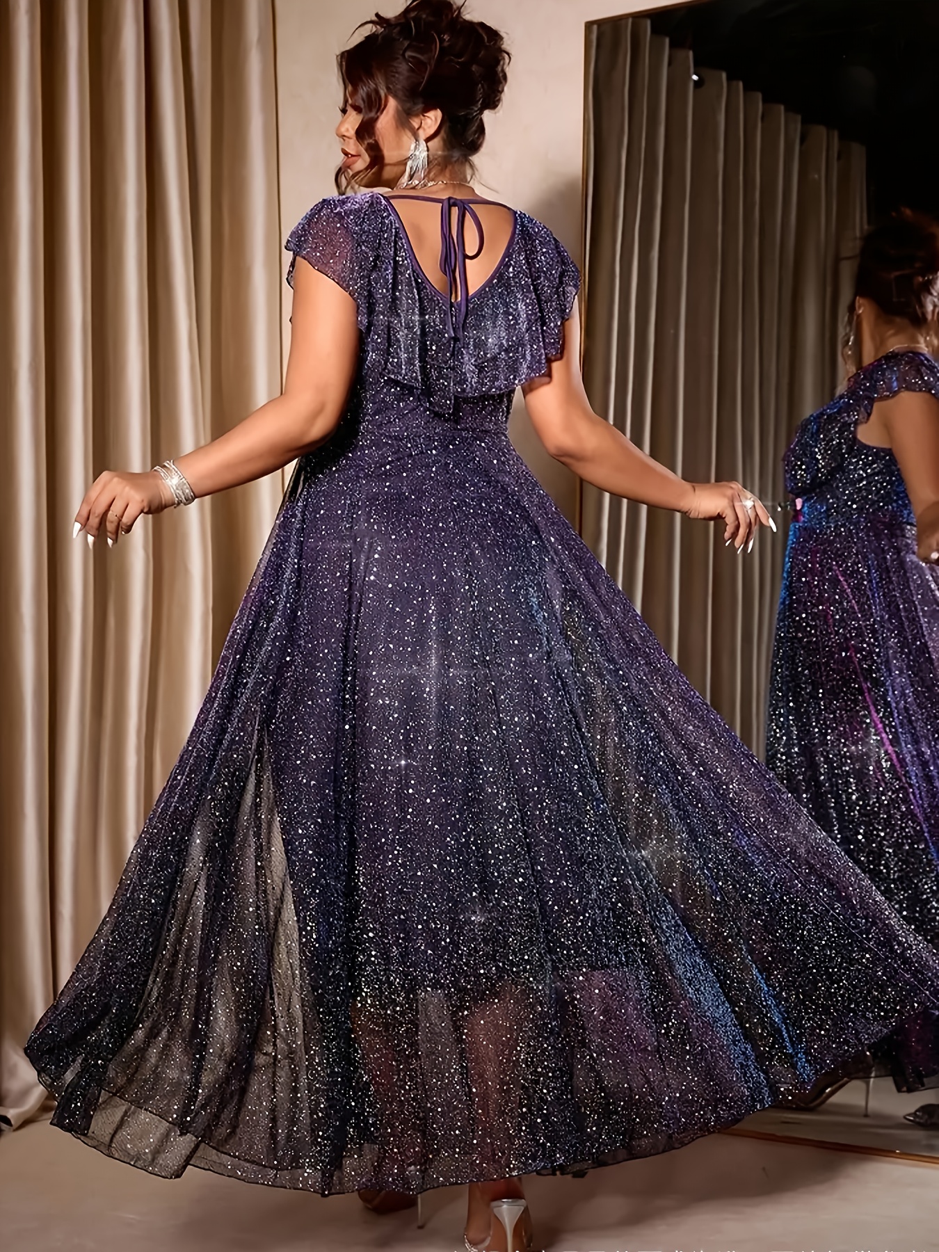 open lace back dress ASHLEYlauren 12007 Off-Shoulder Overskirt with Oversized Bow