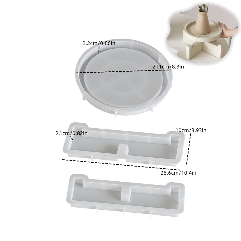TEMU Moules de coulage en résine 2 pièces/set, moule époxy pour plateau rond, étagère, palette circulaire à soi-, moule pour support de soucoupe de