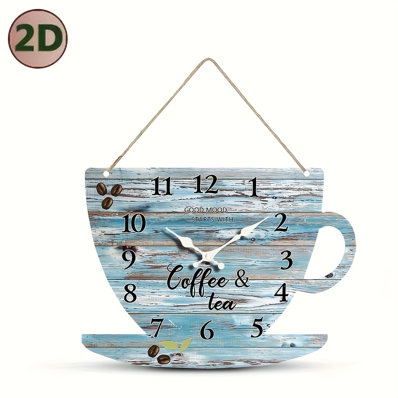 TEMU 1pc Irregular-shaped Clock, Creative Coffee Cup-shaped Wall Clock, Ocean- Wall Clock, Silent Quartz Irregular-shaped Wooden Clock, Suitable For