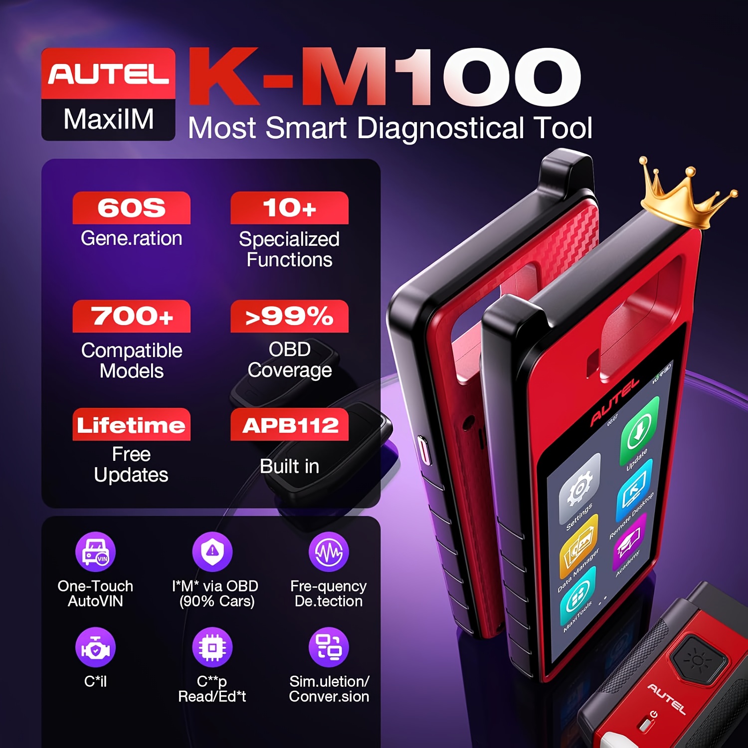 [same As Km100], 2025 Lite Ver Of Im508 Im608, * Tool, Built-in Apb112, Obd Learning On 99% Car, Scan Vin/license, Vci200, Autel Km100(e) Km100