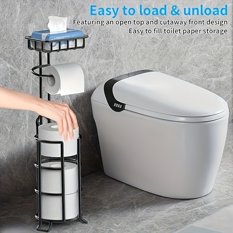 Image of Toilet Paper Holder Upgraded Toilet Paper Stand With Raised Feet Metal Bathroom Additions Tissue Paper Dispenser Free Standing Toilet Paper Roll With Storage Shelf