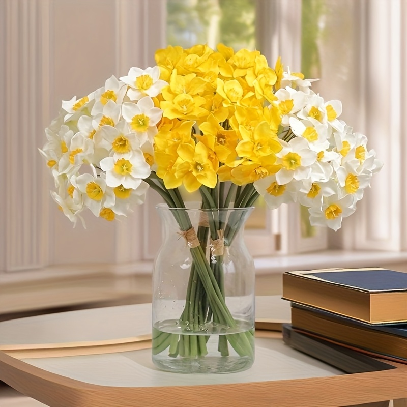 TULEBOLIAN 6pcs Fiori di narciso artificiali,39 cm,giallo e bianco,fiori di narcisi finti, per casa, feste, ufficio, giardino, matrimoni, centrotavola