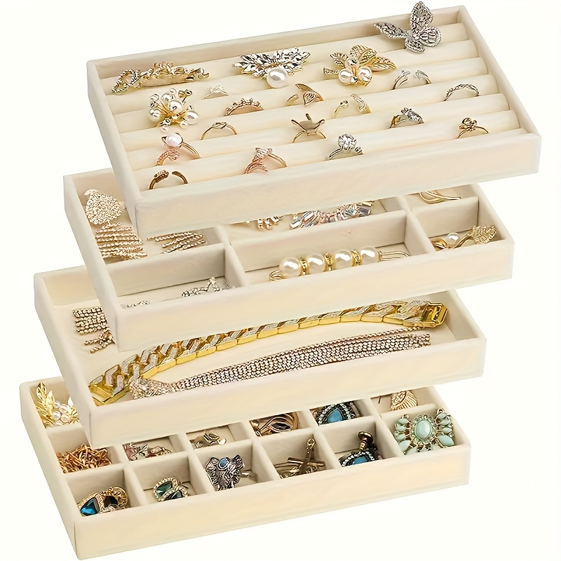 4pcs Velvet Honey Yellow Stackable Jewelry Storage Tray