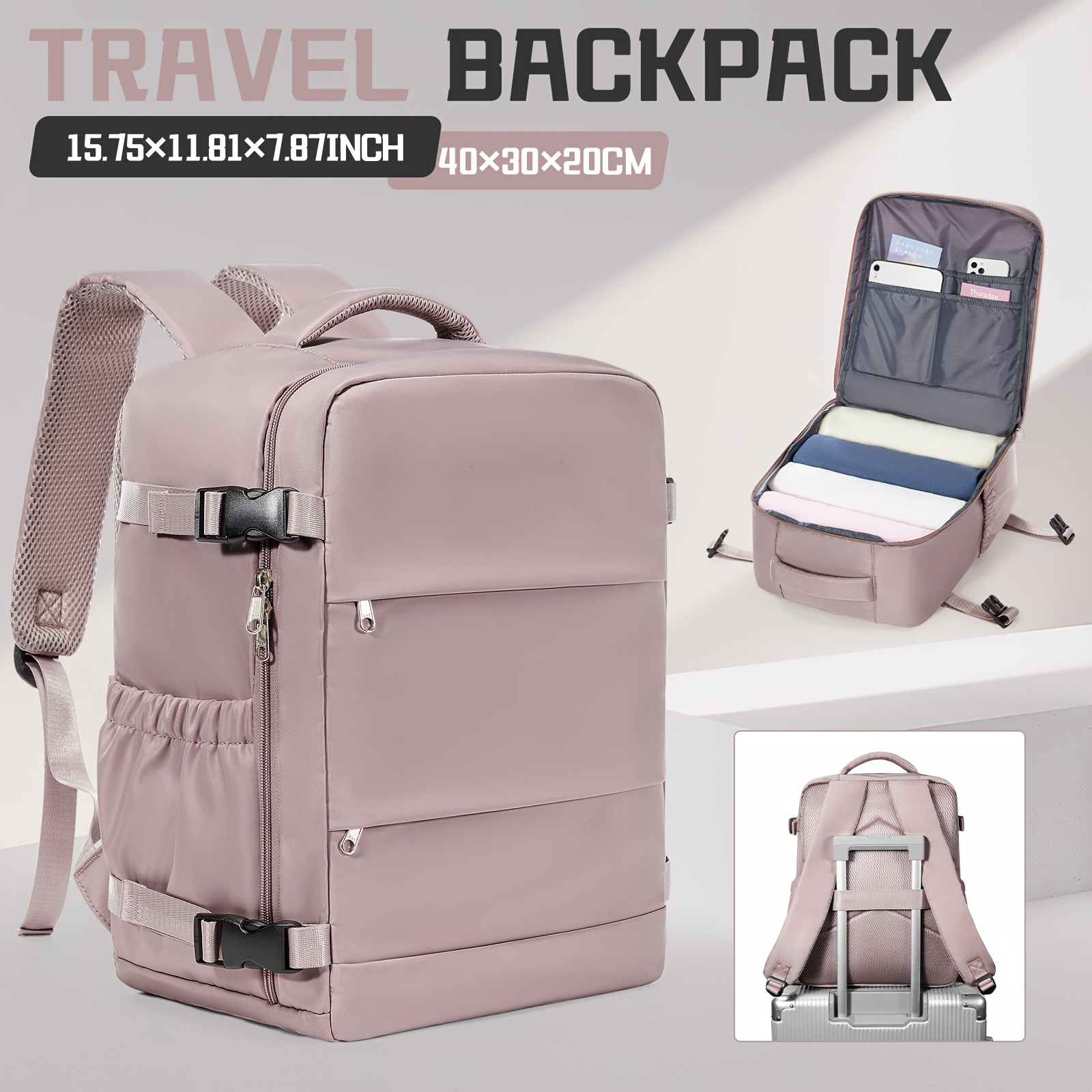 TEMU Fashion Large Capacity Travel Backpack | Lightweight Multifunctional Nylon Backpack With Anti-theft Design, Suitable For Airline Cabin, 40*30*20