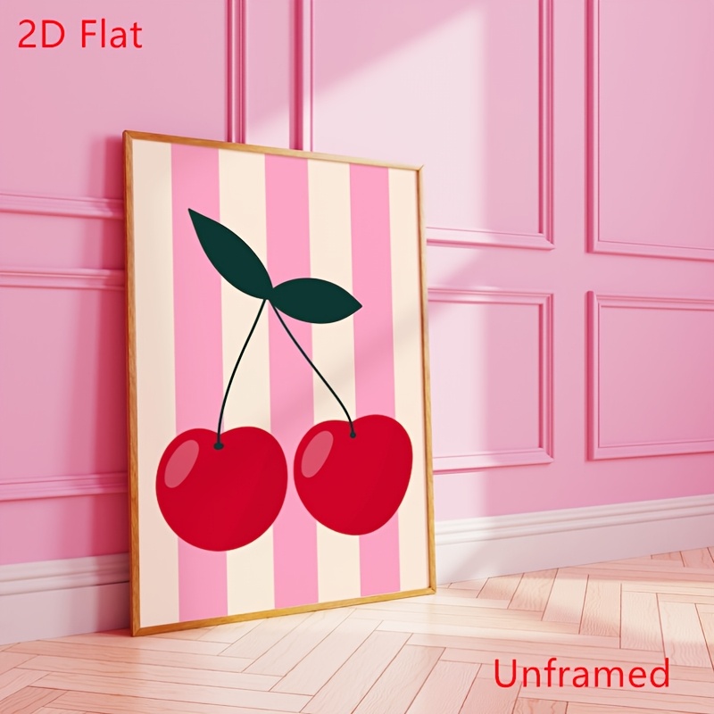 E-shop Gestreiftes Kirschdesign | Ausgefallene Frucht Wandkunst Dopamin Dekor Poster Leinwandgemälde für Heimdekoration, Ungerahmt