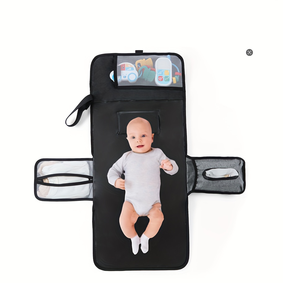 Portable Diaper Changing Mat for Babies, Detachable Travel Diaper Pad with Wipes Pocket, Waterproof Polyester Fiber, Ideal for Baby Shower & Newborn Gift, Black/Grey