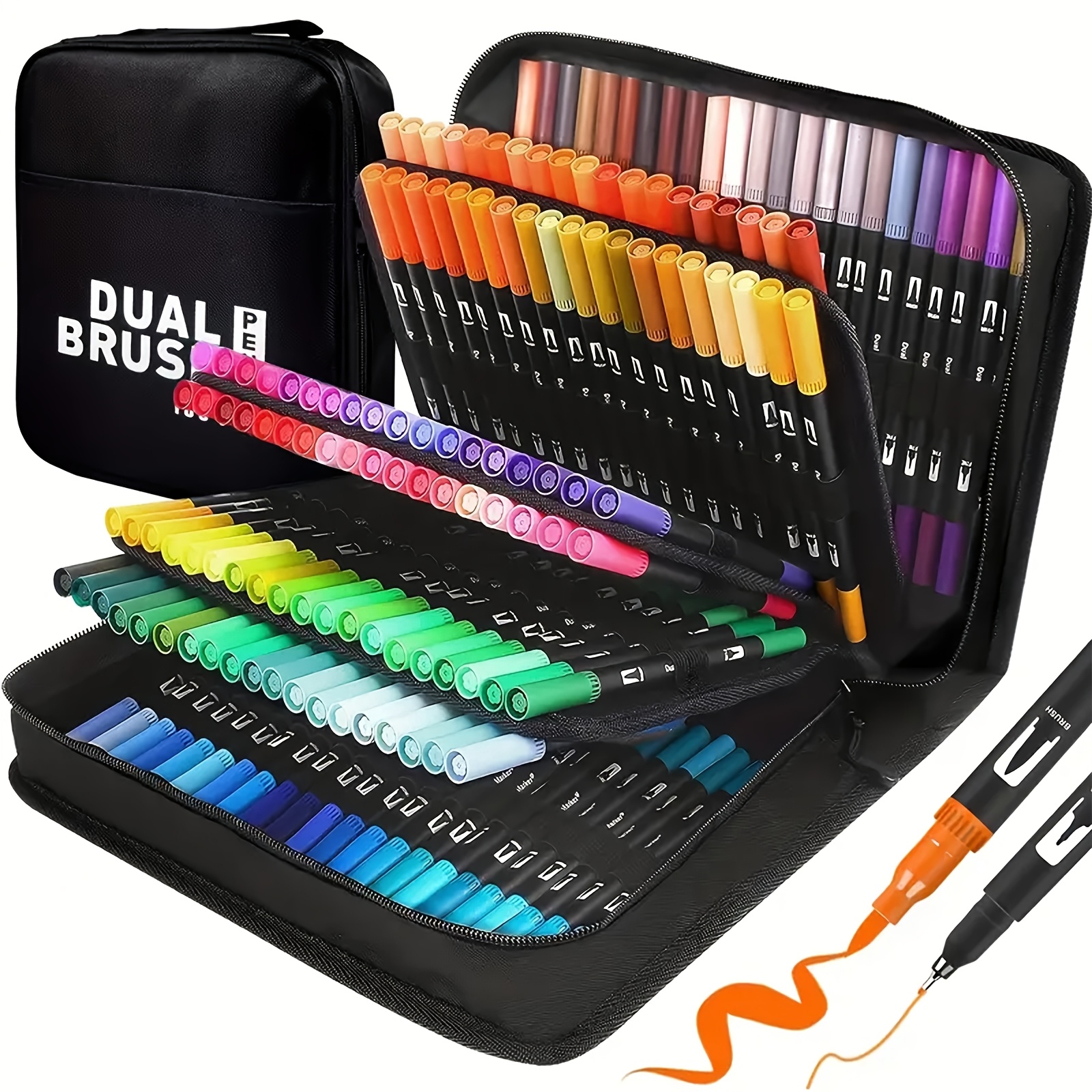 TEMU 168 Colors Dual Tip Brush Markers, Brush And Fineliner Coloring Brush Pens Set, Art Pen For Adults Coloring Books, Christmas Cards Drawing,