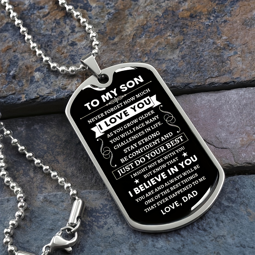 

Thanksgiving Day Anniversary Graduation Party Birthday Gifts Presents Father Dad To My Son Drop Glue Beaded Chain Dog Tag Stainless Steel Pendant Necklaces