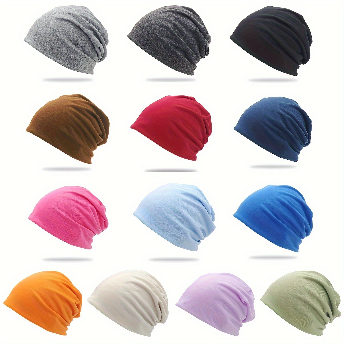 

4-pack Polyester Knit Slouchy Beanie Caps, Elastic Stretch Sleep Hats, Unisex Soft Knitted Skull Caps, No Feather Craftsmanship