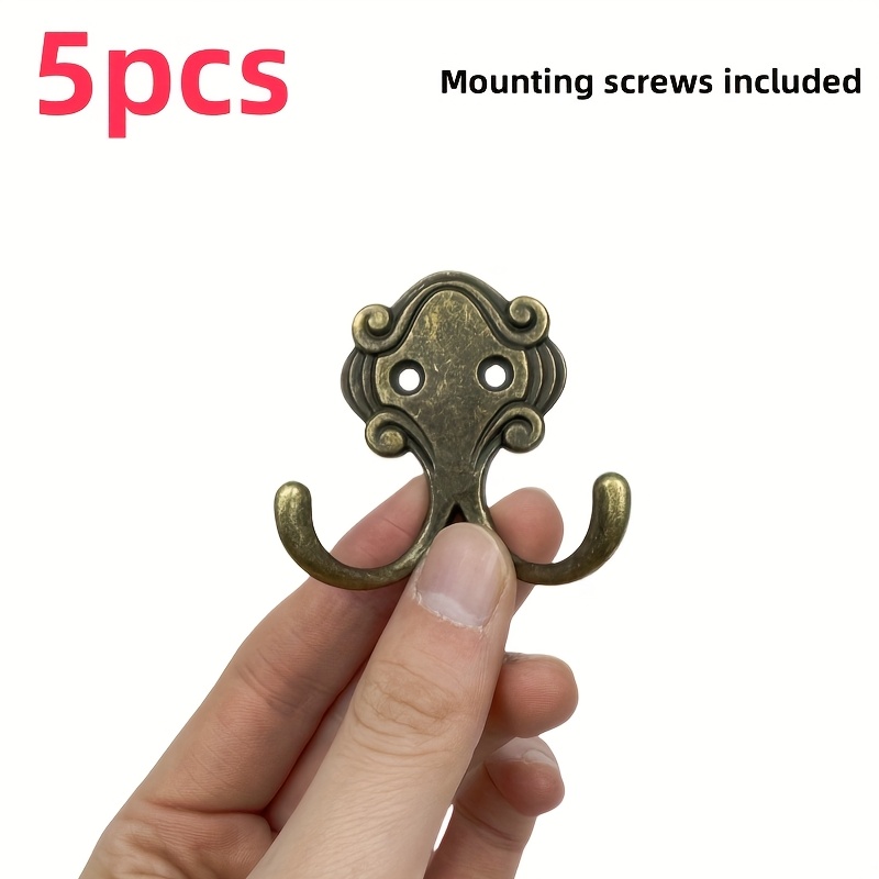 Image of 5 Vintage Alloy Double Hooks, Wardrobe Hanging Hooks, Coat Hooks For Wall Mounting, In Black Bronze Color, Including Installation Screws