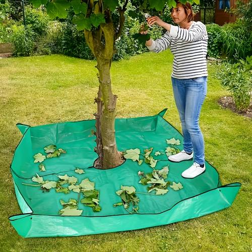 an asphalt landscape cover for trimming around the measuring 100 0cm x 100 0cm with 0cm hole including a catcher for trimming shrubs with four corner clips for and leaf collection