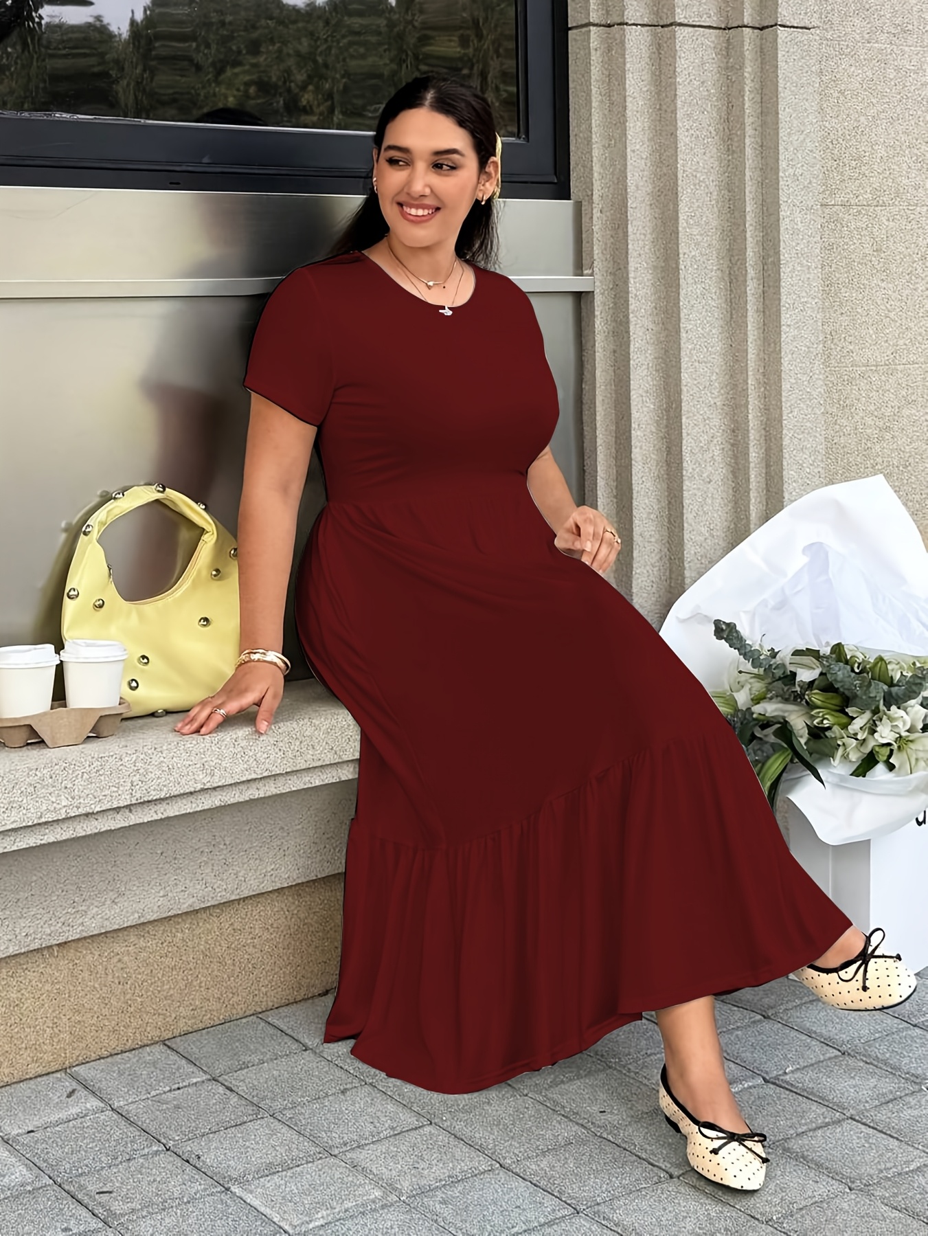 plus size womens plus size solid color elegant dress pockets - Temu  Philippines