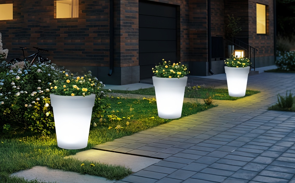 1/2 bucăți de lumini solare pentru ghivece, ghiveci de plastic alb cu 4 lumini led, pot fi plasate în interior,   ar fi masa de dining, dormitor, sufragerie, birou, masa, fereastră, balcon, curte, grădină, gard, potrivite pentru diverse ocazii interioare și exterioare detalii 3