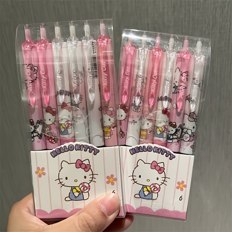 Image of 6pcs Set 0.55mm Hello Kitty Cinnamoroll Kuromi Melody Neutral Pen Cartoon Cute Push-type Pen School Office Stationery Supplies