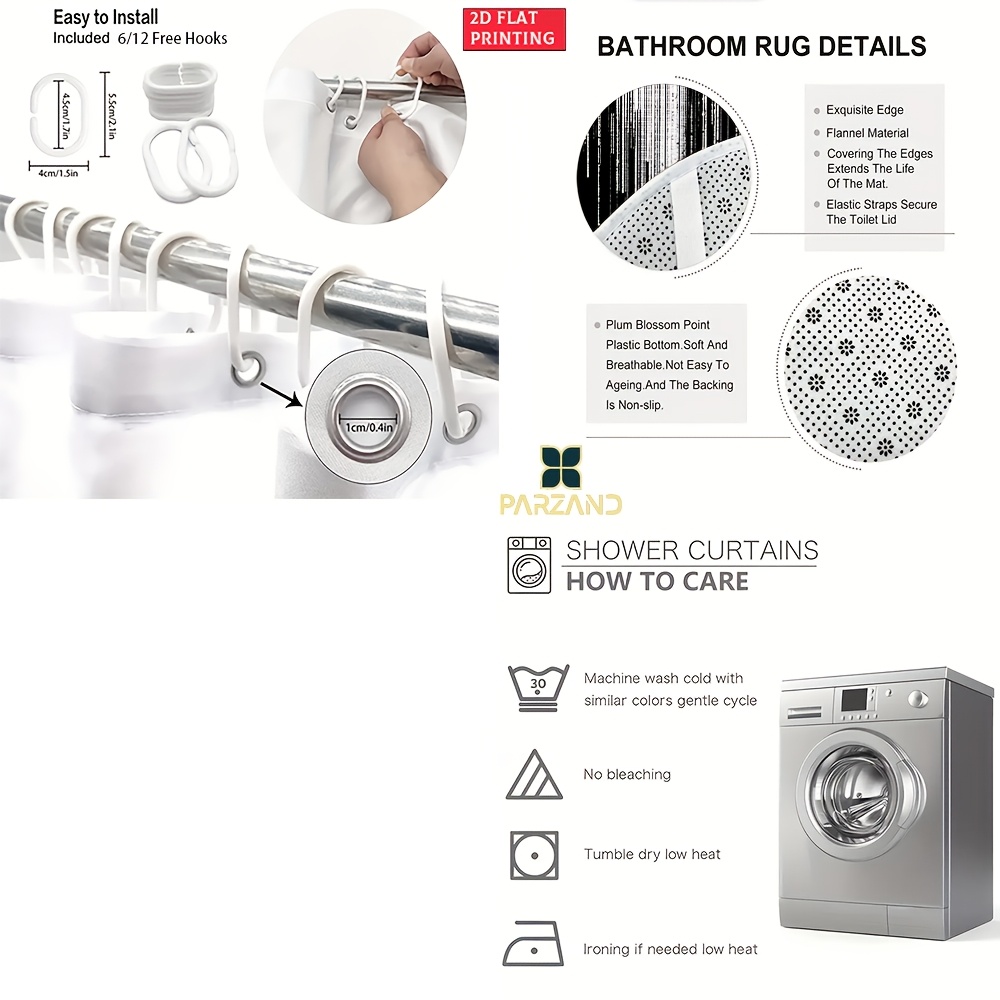4pcs Falling Digital Code Streaks Shower Curtain Set with Hooks