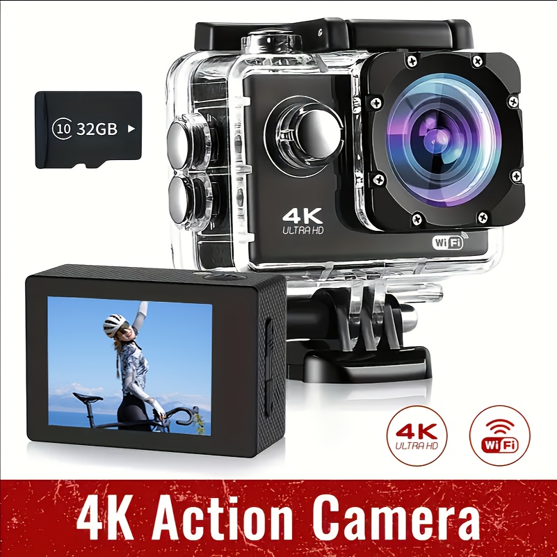 

4k 1080p Wifi Action Camera With 16mp, Easy-to-use Dvr Camcorder For Outdoor Sports, Cycling & Diving - Includes 32gb Card, Non-waterproof, Rechargeable Battery