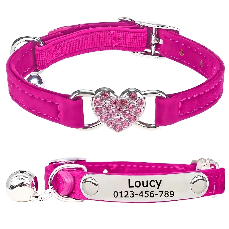 TEMU 1pc Collier pour chat personnalisable et réglable avec motif de cœur et - un collier de sécurité pour animaux de compagnie adapté aux petits