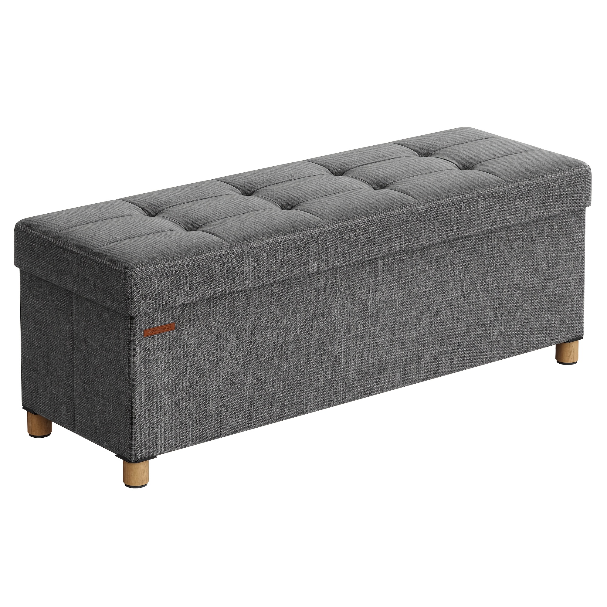 Image of Storage Bench, Folding Footstool 38 X 110 X 40 Cm, Ottoman With Wooden Legs, To 300 Kg, For Living Room, Bedroom, Dormitory
