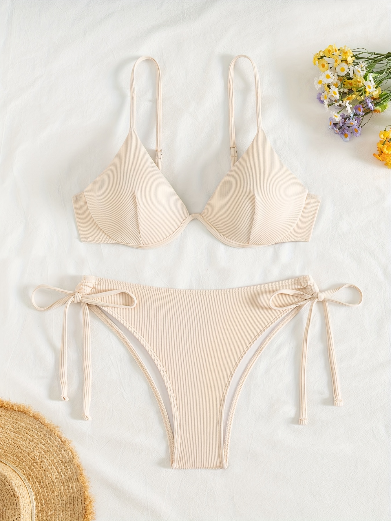 2024 New Arrival - Vibrant Yellow Strapless Bikini Set with Steel Support & Tie-Up Design for Women, High Stretch Polyester Blend, Perfect for Swimming & Beach, Beach Attire|Vibrant Swimsuit|Stretchy Fabric