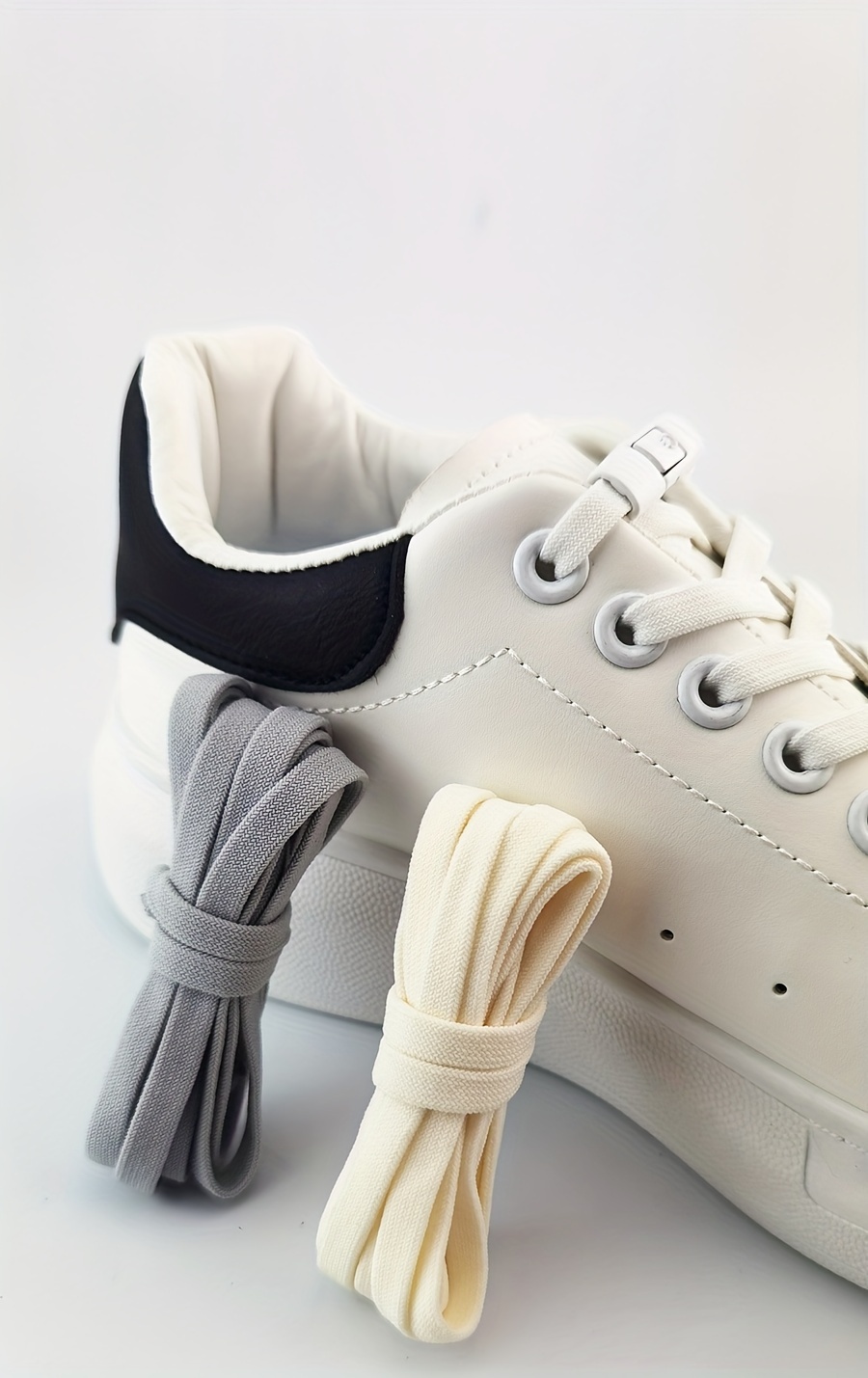 Casual Style Elastic Shoe Laces with Metal Buckles, 8mm Spandex, Hand Washable, Hollow Detail, Woven Lightweight Solid Color Shoe Strings - 1 Pair