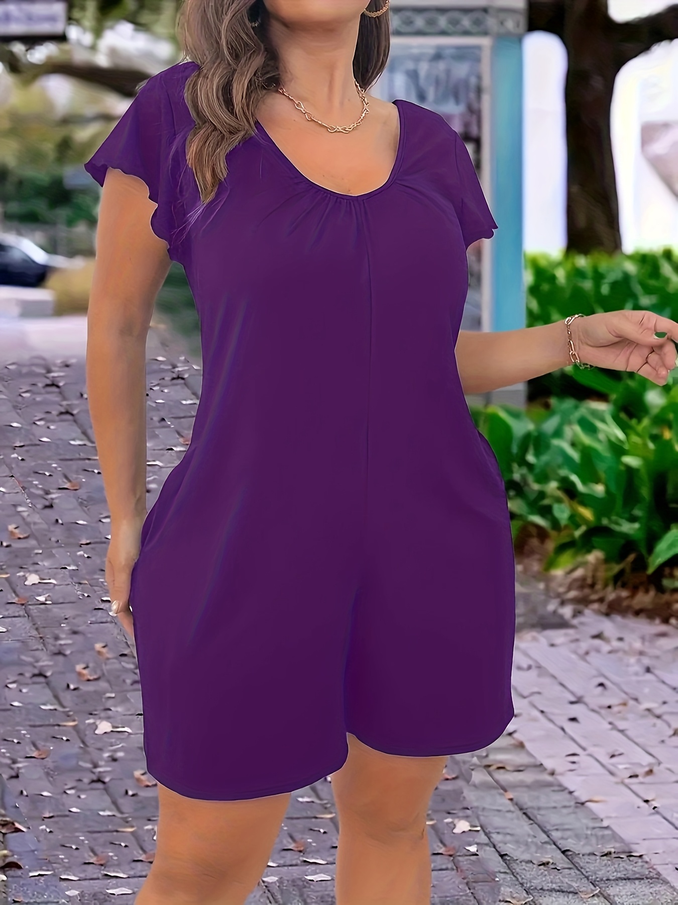 women's plus size elegant summer romper short sleeve round Temu