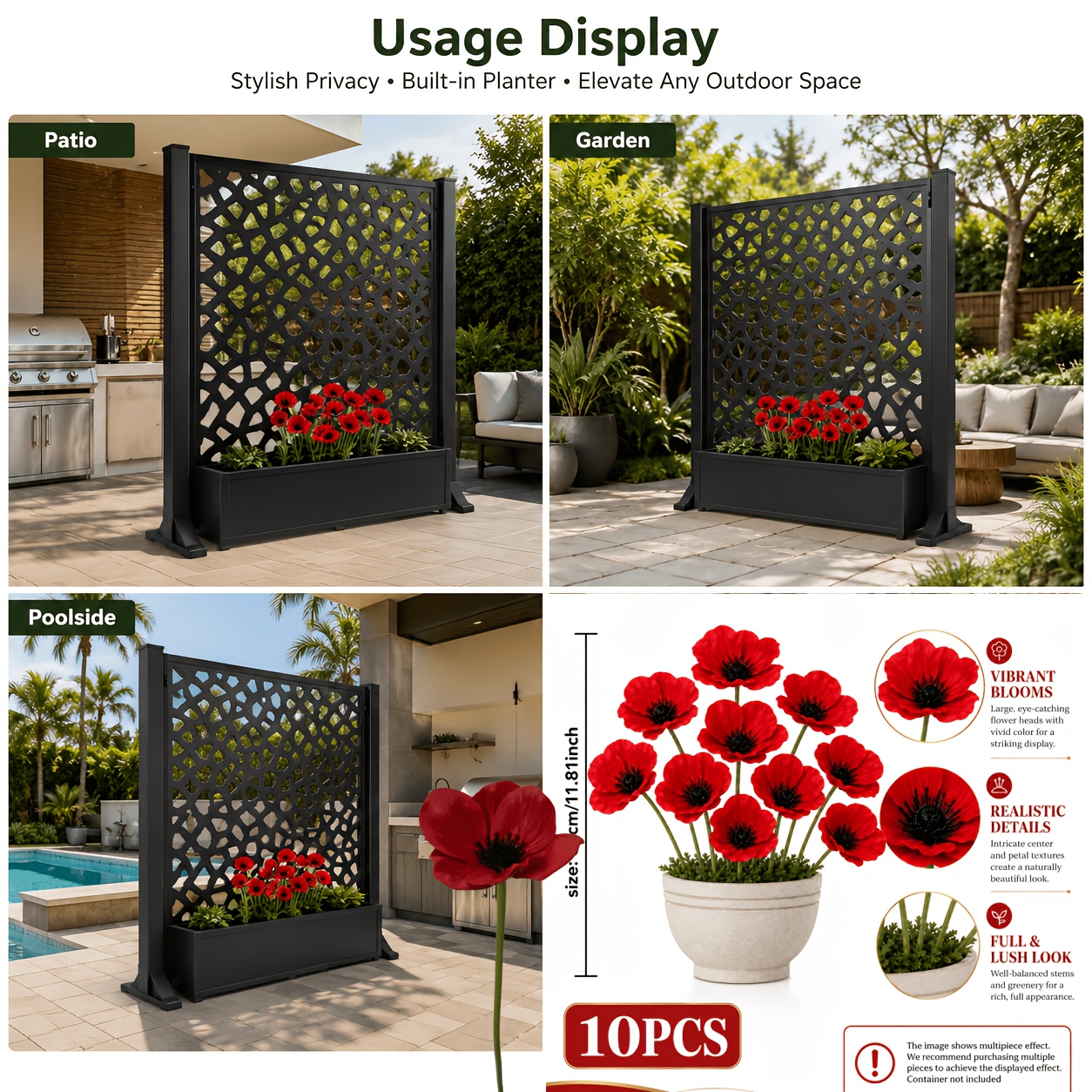 TEMU 10pcs Poppy Flowers, Artificial Poppies (), Red- Artificial , Realistic Poppy Anemone Flowers, Suitable For Holiday Decor, Tabletop Arrangement,