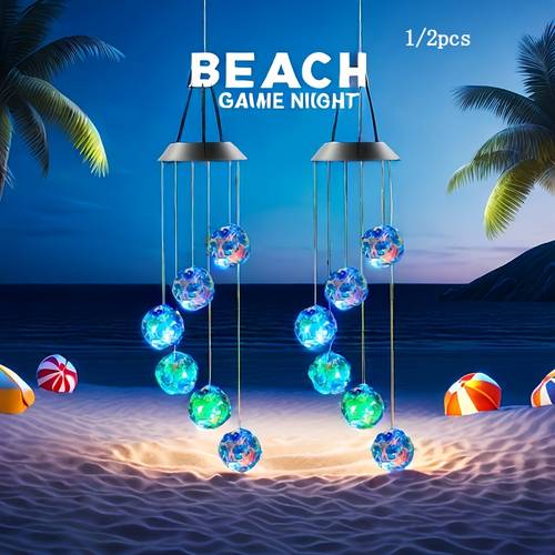 1 2pcs colorful solar ball wind chimes rose shaped outdoor led light wind bells for balcony yard