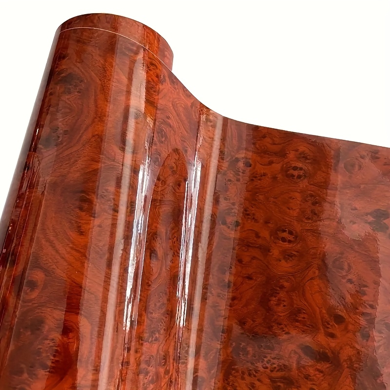 Image of Wood Grain Textured Glossy Self-adhesive Waterproof Furniture Home Sticker Car Film