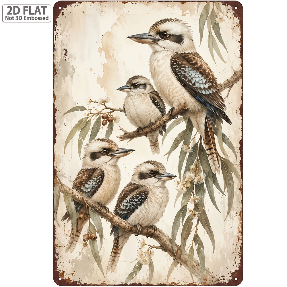 TEMU 8x12in/20x30cm 1pc Vintage Australian Metal Sign, Native Bird Eucalyptus Rustic Wall Art, Room Home Decor