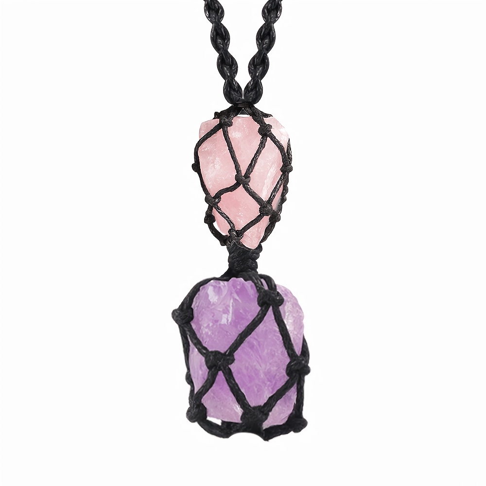 Handmade Bohemian Natural Amethyst Pendant Necklace, Adjustable Length