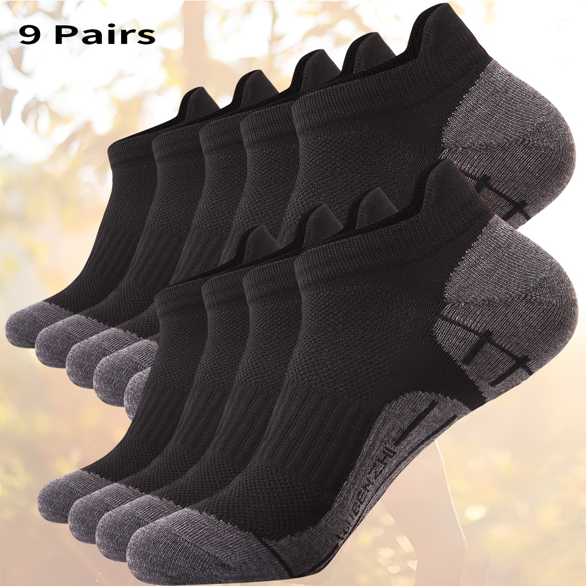 TEMU 9 Pairs Comfortable Running Short Socks, Unisex Low-cut Breathable Athletic Socks, Quick-dry, Lightweight, Soft, Suitable For Jogging, Fitness,