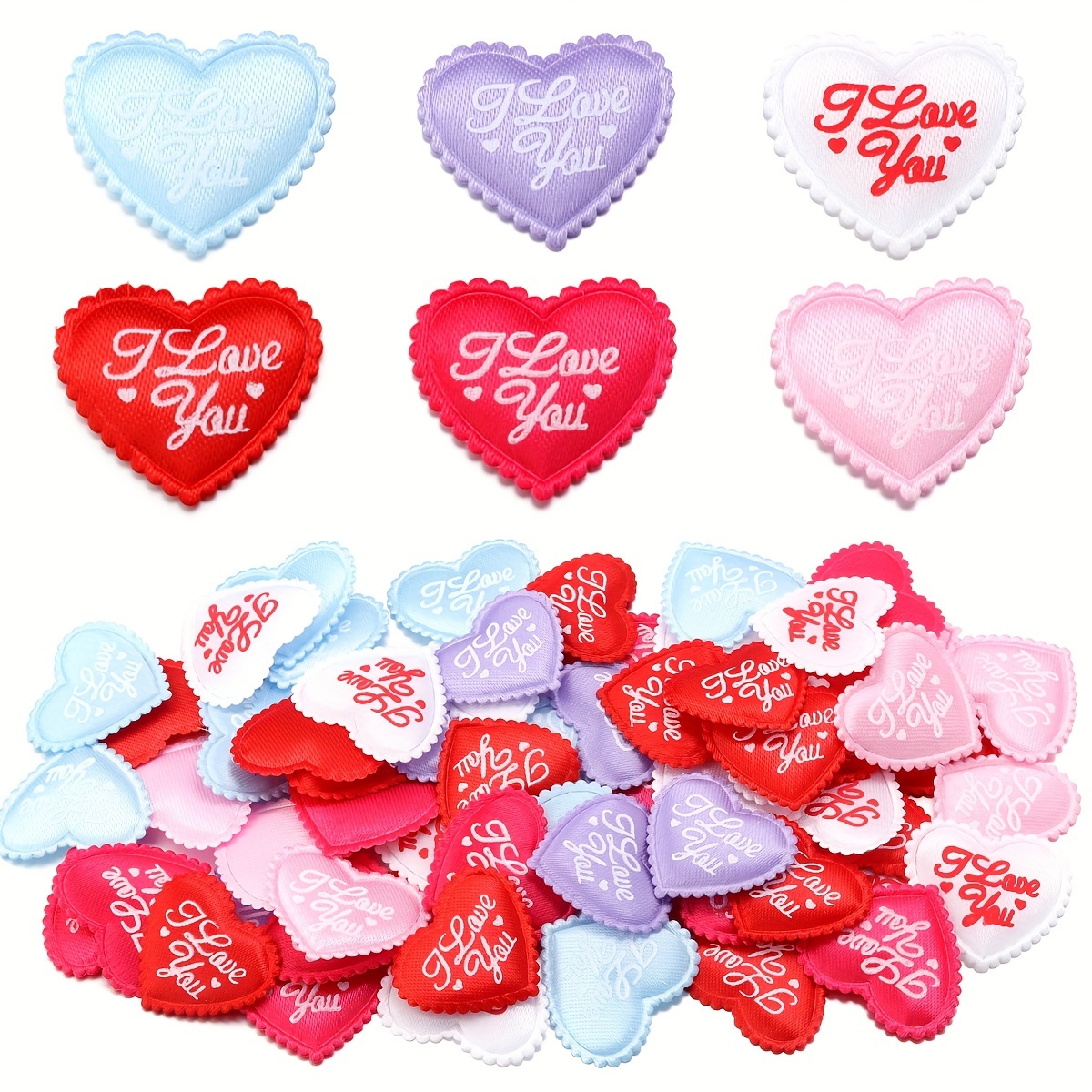 

50pcs Of Sponge 3d Heart-shaped Fabric Patches With For Birthday And Wedding Decorations, Diy Crafts, And Hair Accessories.