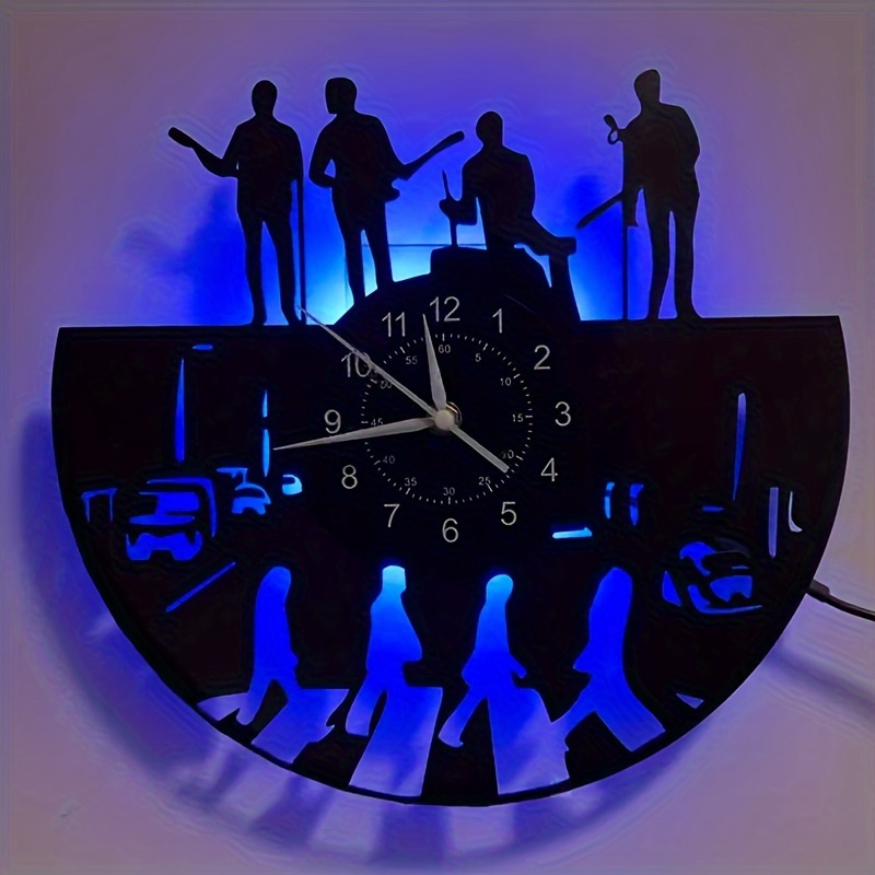 Image of Bright Led Vinyl Wall Clock With A Music Theme, Featuring 7 Color , Perfect For A Living Room, Bedroom, Or Music Room. An Ideal Gift For Birthdays And Christmas (battery Not Included)