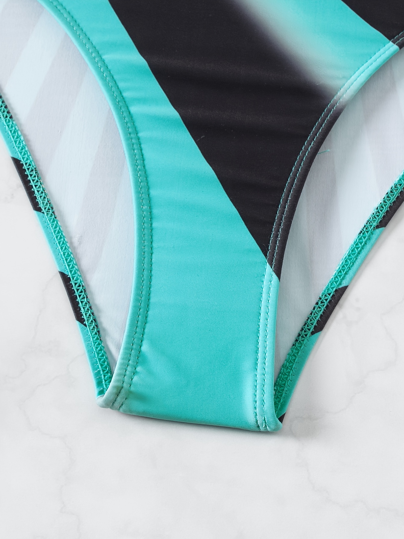 Contrast Color Backless One-piece Swimsuit, Crew Neck Tummy Control High Cut Bathing Suits, Women's Swimwear & Clothing