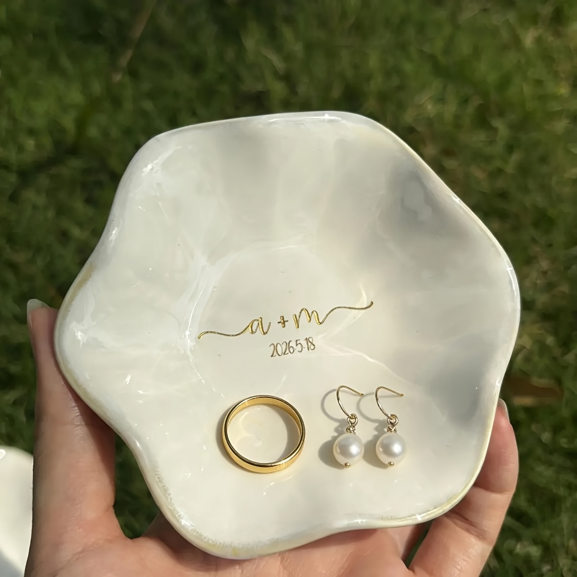 TEMU Engraved Ceramic Jewelry Dish-custom Initials Ring Ceramic Tray-personalized Earrings Holder With Name-bridesmaid Gift-wedding Gift For Her