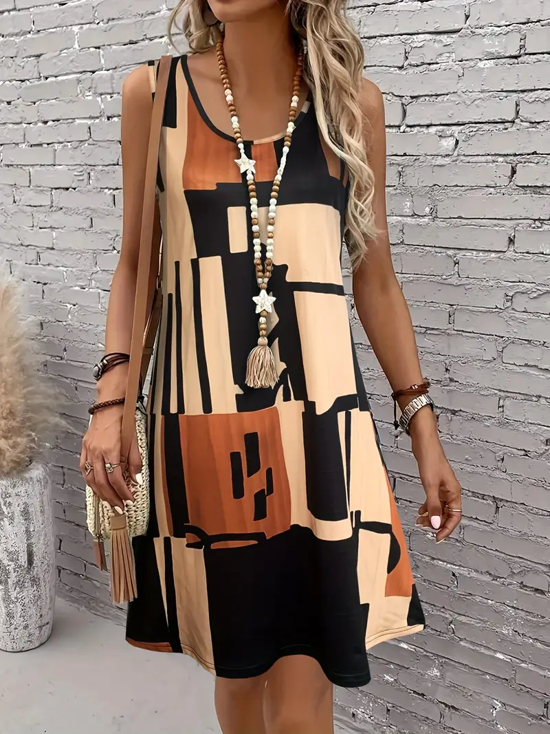 Vacation * Geometric Pattern Women'S Vest Dress Vacation * Geometric Pattern Women'S Vest Dress