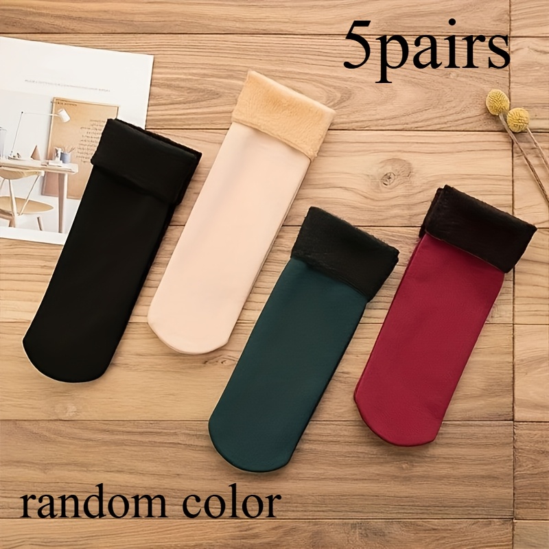 TEMU 5-pairs Women's -lined Mid-calf Thermal Socks, Thickened And Plush For Extra , Random Colors, Floor And Snow Socks For Cold Protection, Winter