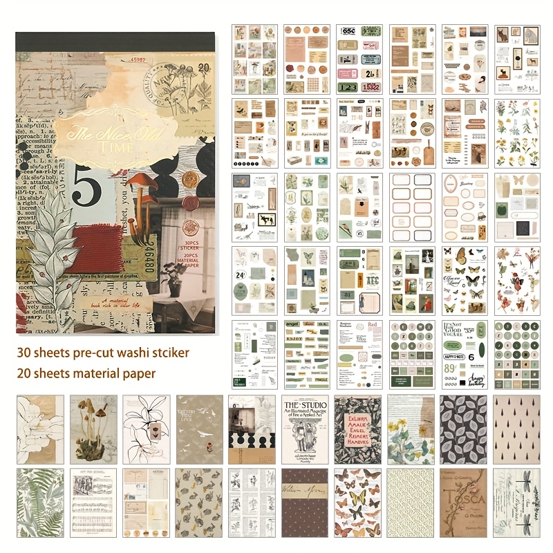 50 Sheets Precut Washi Stickers and Decorative Papers Book