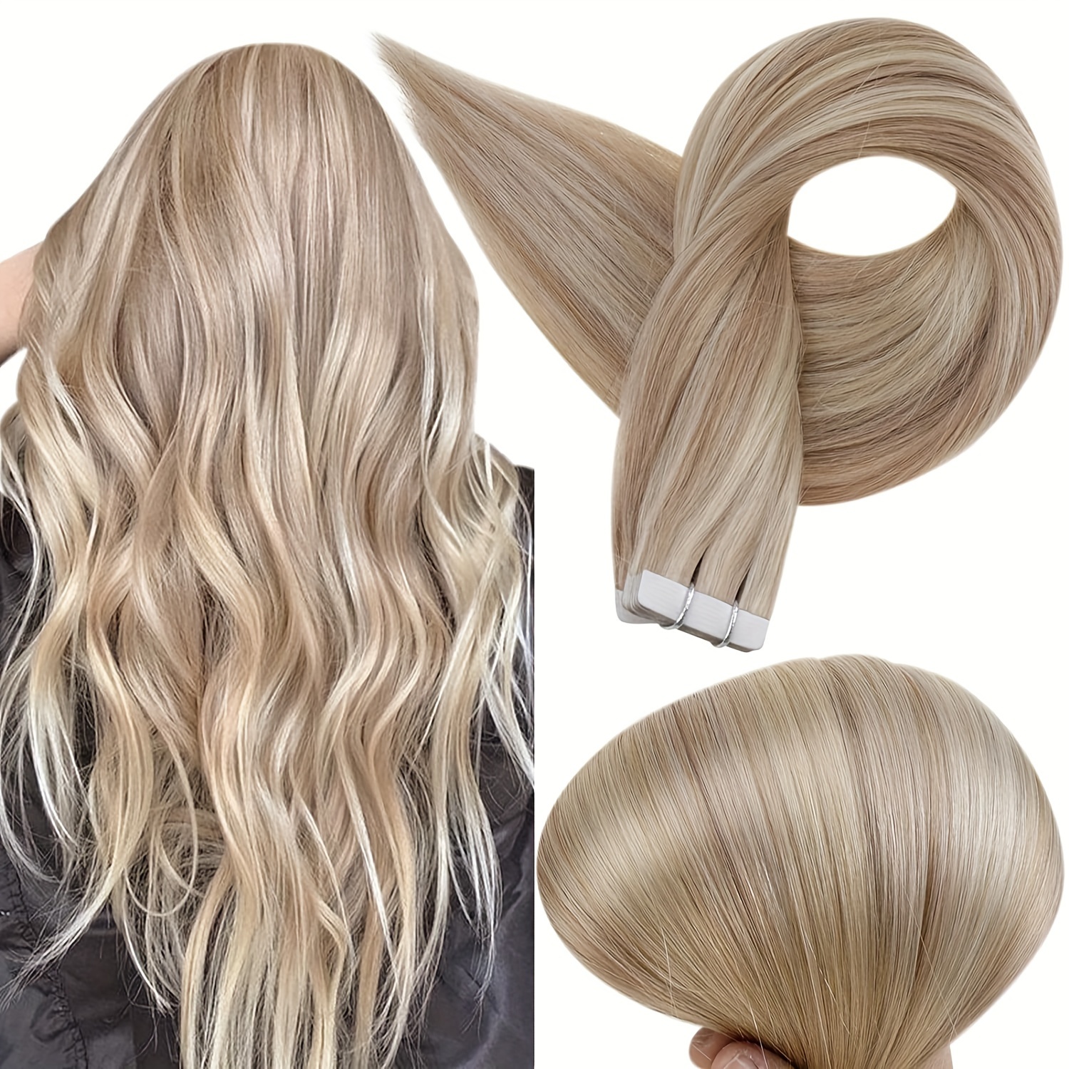TEMU Mini Nastro per Extension Capelli Invisibile e Senza Cuciture 10pz/Set Capelli Lisci Marrone 16 Pollici Extension Capelli a Tutti, Ragazze,