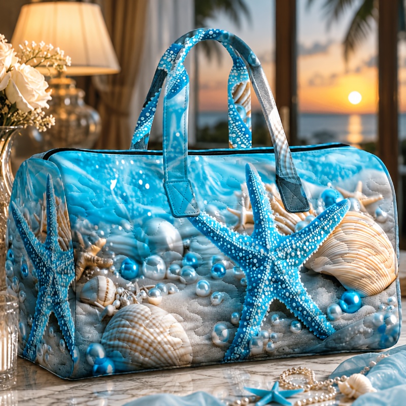 Image of Women's Shoulder Bag With Blue Starfish Coastal Beach Print, Multiple Specifications , Lightweight Stylish Daily Bag For Commuting Travel And Shopping