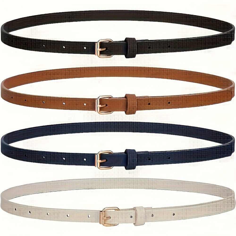 TEMU 4pcs Adjustable Thin Belt, Women's Dress Belt, Solid Color Retro Pu Belt, Slim Fit Jeans Belt, Fashionable Decoration For Parties, Weddings, And