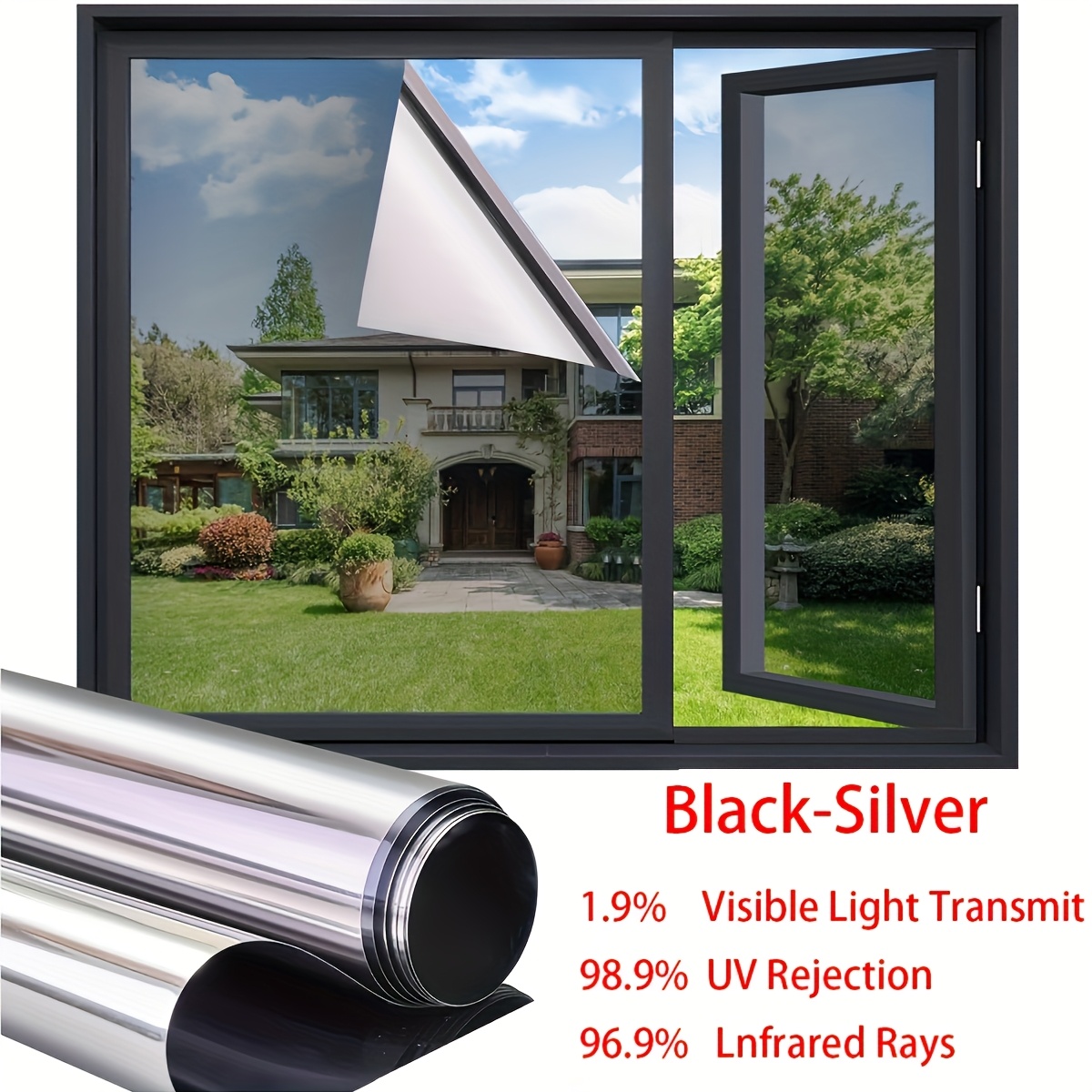 Static Cling Window Film 60cm Wide - Heat Blocking Protection, 1 Way Mirror Privacy, Reusable No Residue (200/300/500cm)