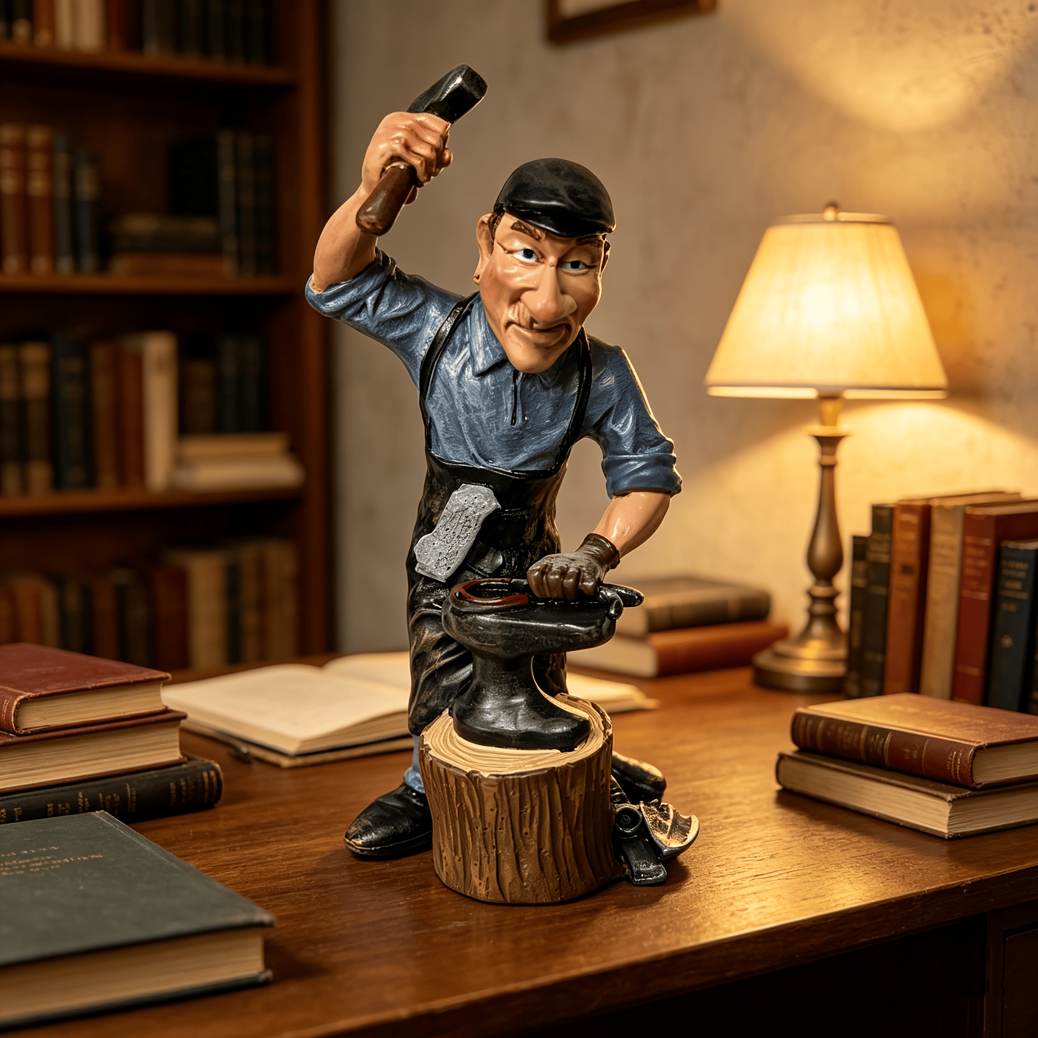 Image of 1pc Creative Blacksmith Resin Statue, Retro Statue With Anvil Seat And Stump Base Ornament, Retro Industrial Style Desktop Decoration Ornament, Suitable For Study, Foyer, Office Desktop Decoration