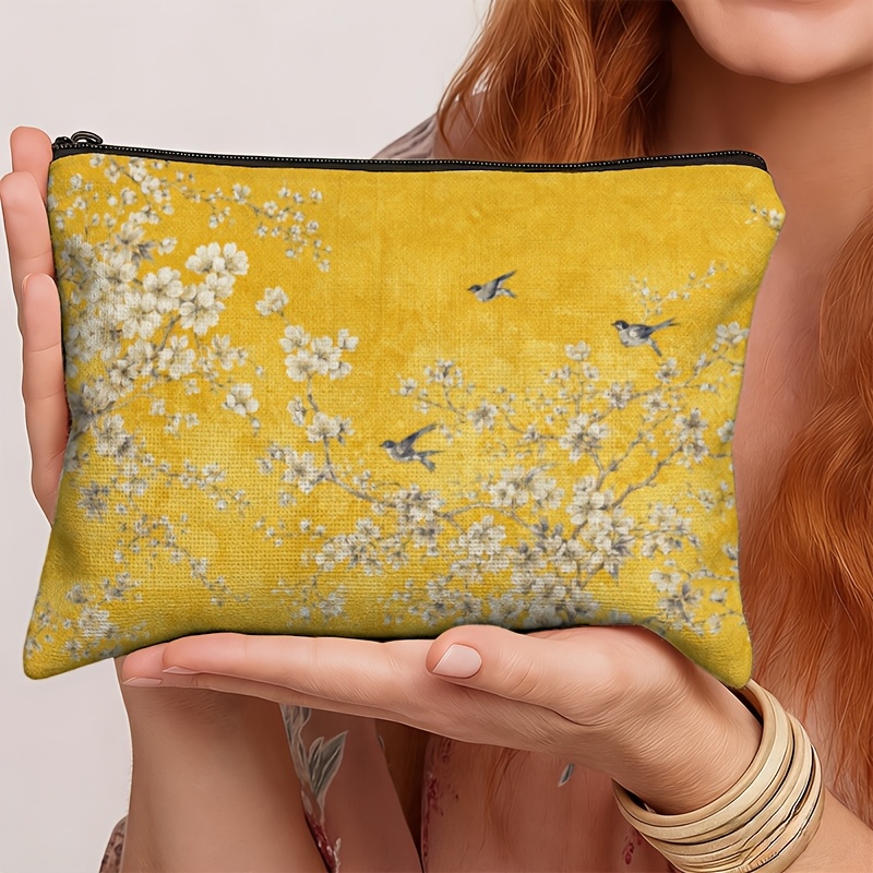 TEMU Borsa per trucco 1 pz con motivo e di uccelli moderno, e vintage, e portatile/Custodia multifunzionale, Organizzatore per trucco /da viaggio,