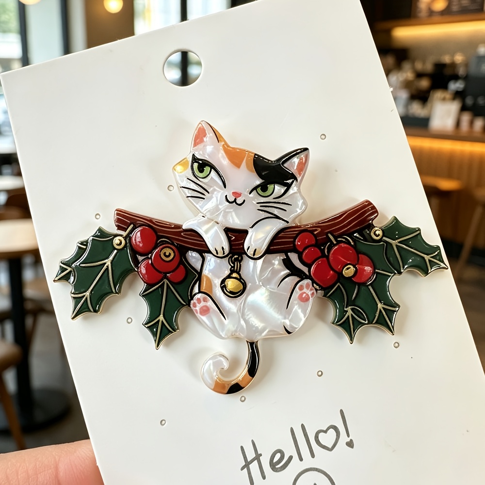 TEMU 1pc Christmas Cat Acrylic Brooch, Cute Kitten Pin, Vintage Cartoon Accessory,christmas Gift