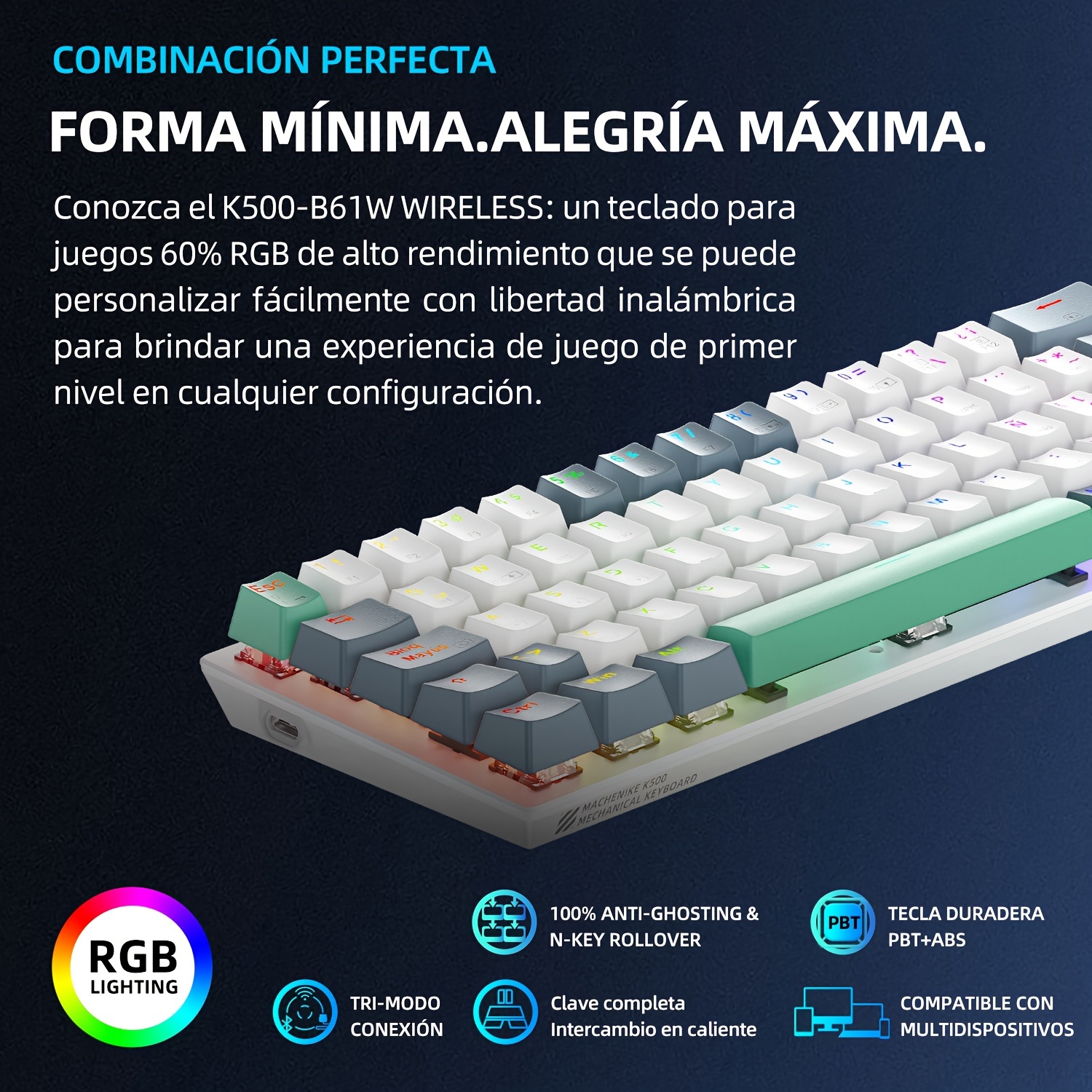 Latin Spanish Keyboard B61 61 Keys Tri mode Temu