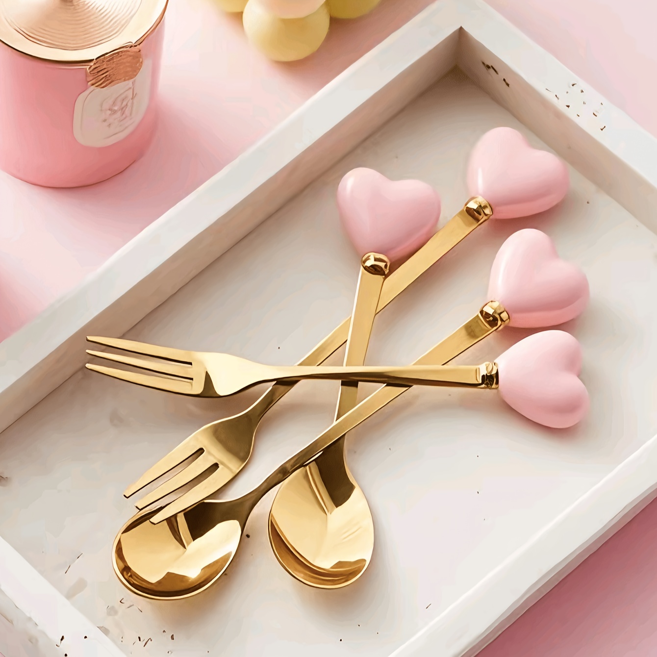 E-shop Set mit 2/4 luxuriösen Edelstahlgabeln und Löffeln - Stilvolles Besteck, ideal für Afternoon Tea, Hochzeiten, Cafés und ein wunderbares Geschenk